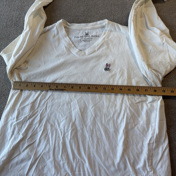 Psycho Bunny Men's White Embroidered Bunny Logo V-Neck Long Sleeve T-Shirt‎ S - Picture 4 of 10